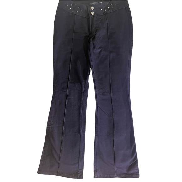 Retro stretchy black bell bottom pants size Large with Rhinestones - Picture 2 of 7